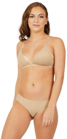 Capezio Deep Neck Clear Back Bra Reggiseno Sportivo, Beige, M Donna