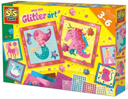 SES Creative 14645 Glitzerkunst ohne Kleckern - Sauberes Glitzer Bastelset für Kinder, Pink, Medium