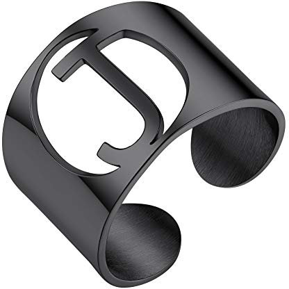 ChainsHouse schwarz Ring Herren Männer Fingerring Damen Namen Anfangsbuchstabe J Ring Partnerring Punk Verstellbarer Bandring