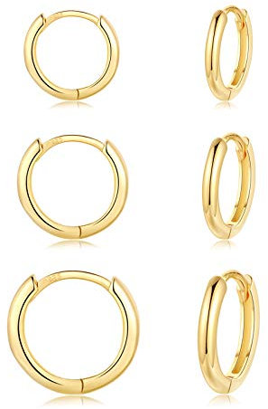 CERSLIMO Creolen Silber 925 & Gold Damen Herren, Klein Creolen Gold Set (8mm/10mm/12mm) Zierliche Knorpel Tragus Helix Schlafen Ohrringe