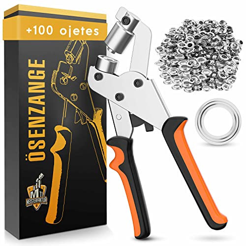 Meisterfaktur Remachadora ojales- Mínimo esfuerzo - Prensa para ojales segura con 100 ojetes (Ø interior 10mm) - ¡Maquina ojales, ideales para telas, lonas y toldos!