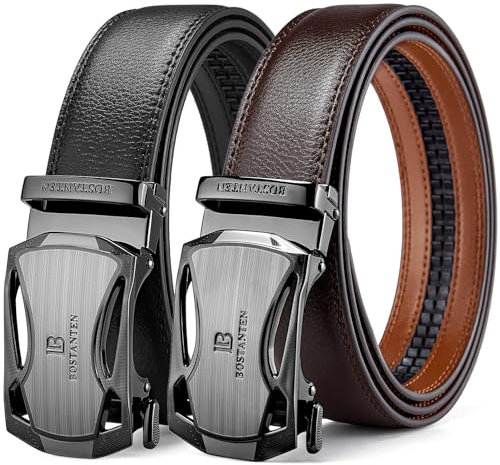 BOSTANTEN 2 Stück Ledergürtel Herren Leder Gürtel mit Automatik Schnalle Jeans Belt Sets