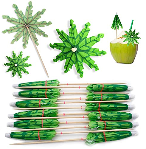 BLUE TOP Cocktail Umbrella Parasol Picks 6 Inch Long Pack 50pcs Green Colors,Coconut Stylish Drink Umbrella Toothpicks for Drink&Food, Decorative toothpicks