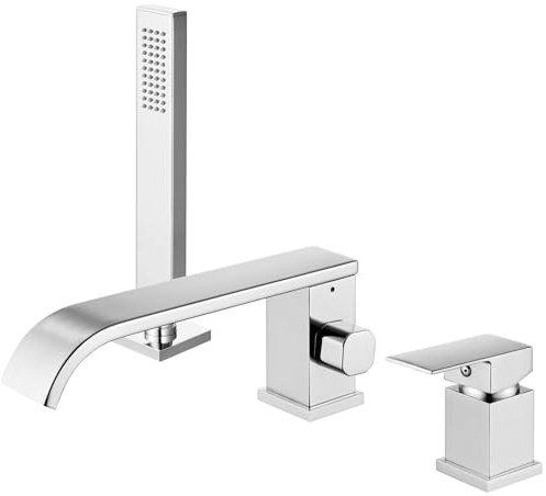 Aolemi Römischer Wasserhahn aus poliertem Chrom, moderner langer Wasserfall-Auslauf, für Badezimmer, Dusche, Deckmontage, Badezimmer-Duschverkleidungs-Set mit Ventil im Lieferumfang enthalten