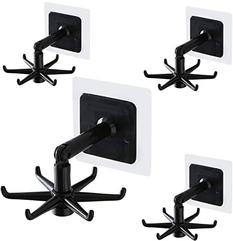 TRAMILY 4 Stück 360 Grad drehbarer Klapphaken, Küche Lochfrei Wand drehbares Regal, wasserdichte Mehrzweck-Küchenhaken zum Aufhängen für Zuhause, Badezimmer, Küchentuch (schwarz)