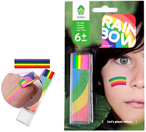 Rainbow Fan Brush Face Paint Colored Body Tattoo Paint Stick Crayon Rainbow Flag Face & Body Paint Brush Pigment Pen for Kids Adults Gay Pride Celebrations Halloween Birthday Party Festivals Makeup