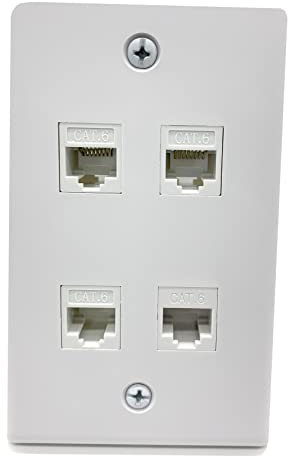 Halokny CAT RJ45 Wall Plate 4 Port,CAT RJ45 Keystone Jack Socket Insert Jack Outlet Panel Mount, for Wall Plate Face Plate, White (4 Port CAT6)