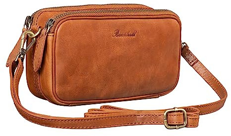 Benthill Reisetasche aus echtem Leder - Reisebrieftasche - Umhängetasche aus Rindsleder - Organizer/Bag Beutel mit viel Platz - Schultertasche - Umhängetasche, Farbe:Braun