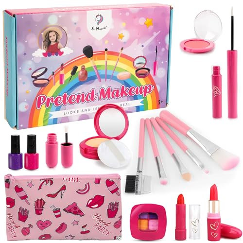 La Manuli Maquillage Enfant Jouet Filles - Faux Maquillage Enfant Fille, Sac à Main et Accessoires, Jeux D'imitation, Anniversaire Cadeau pour Princesse Filles 3 4 5 6 7 8 Ans