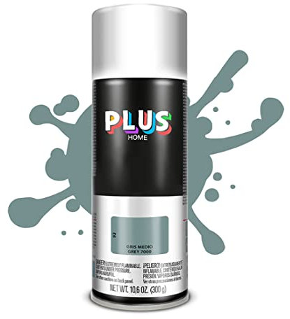 PLUS HOME Pintura Spray 520cc para pintar todo tipo de super cies: madera, metal, cartón, tela, piedra, bra de vidrio, plásticos rígidos, etc para bricolaje y DIY.Gris Medio (Ral:7000)(Paquete de 1)