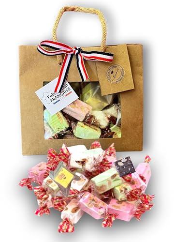 Panier de Nougat tendre - Coffret Gourmand sucré Cadeau original à offrir - Idée plaisir Fabrication Française - Parfum naturel saveurs chocolat pistache amande cacahuètes