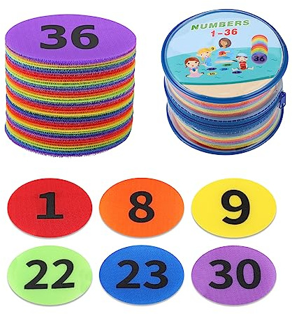 Teppichmarker mit Zahlen 1-36 für Klassenzimmer, Lehrer und Kinder, 36 Stück, 10,2 cm, Bodenpunkte, Teppich, Kreise, Markierungspunkt für Grundschule, Kindergarten
