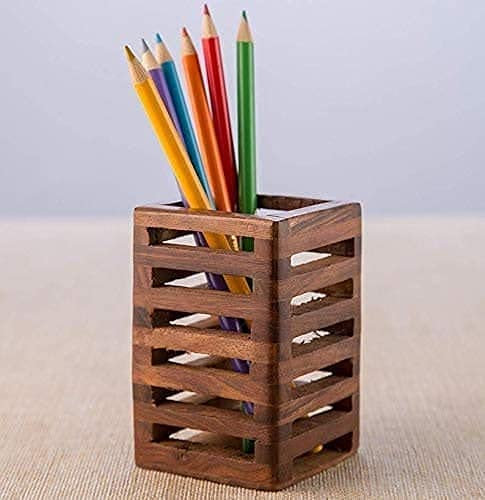 IBLAY Handmade Wooden Pen Stand Desk Pen Holder Solid Wood Desk Pen Organizer, Wooden Pencil Holder, Fountain Pen Holder, 4x3x3 Inches