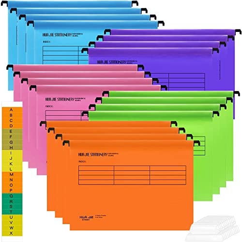 A4 Suspension Files with Tabs and Card Inserts for Filing Cabinets (Pack of 20) Polypropylene A4 Hanging Filing Storage Folders for Office Home School