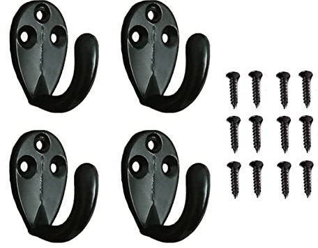 Yesmin 4 PCS Wall Mounted Hooks Coat Hooks Retro Door Robe Hook for Hanging Towel Clothes Hat Key Cup Single Metal Hook Cloth Hanger for in Bedroom Bathroom Kitchen Cupboard (with 12 Pcs Screws)