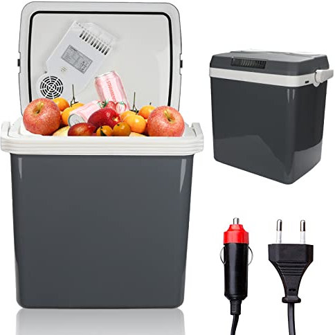 Izrielar 24 Liter Kühlbox Elektrische, 12V 230V, Mini-Kühlschrank KÜHLT und WÄRMT, Auto Kühlbox mit ECO-Modus, für Camping, Grau