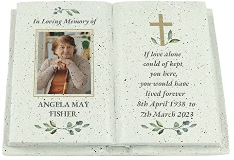 Personalised Memorial Cross Photo Upload Book Grave Marker Garden Ornaments | Loving Remembrance