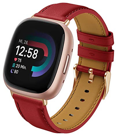 Syxinn Leder Armband Kompatibel mit Fitbit Versa 4 Armband/Versa 3 Armband, für Fitbit Sense/Sense 2 Armband, Weich Lederband Ersatz Uhrenarmband für Versa 4/Versa 3 für Damen Herren
