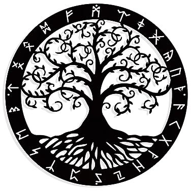 nbeads Baum des Lebens Metall Wanddekoration, Flache runde mattschwarze Wand hängende Dekoration Silhouette Wanddekoration für Haus Schlafzimmer Wohnzimmer Garten Hotel Büro Wanddekoration, 29.1cm