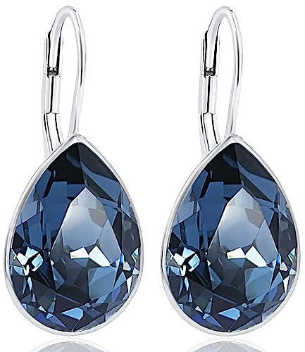 Kurze Tropfen Ohrringe 925 Silber dunkelblau Swarovski Kristall minimalistischer Schmuck blauer Stein NOBEL SCHMUCK