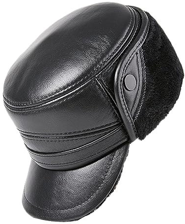 ZMNKH Leder Fliegermütze Herren Wintermütze mit Ohrenklappen,Männer Kunstfellmütze Herren Warme Trappermütze Winddicht Baseball Cap Schirmmütze