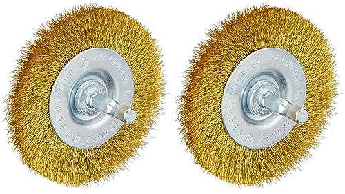 kwb Scheiben-Bürste, fein, Messing-Draht, Ø 75 mm für Metall und Stein, Drahtbürste für Bohr-Maschine inkl. E6.3 Sechskant-Schaft, zum Entrosten, Entzundern, Aufrauen und Reinigen (Packung mit 2)
