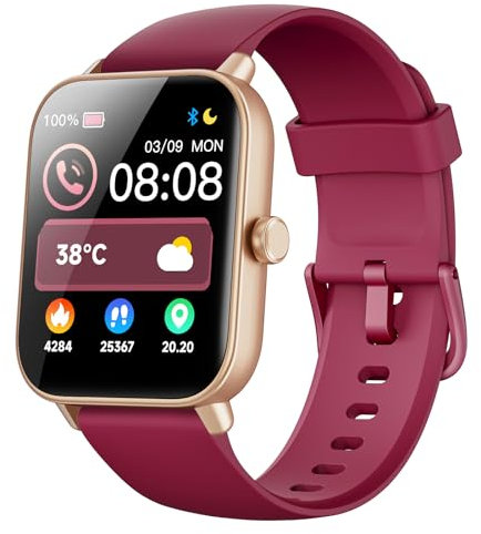 Smartwatch Uomo Donna, 1.8'' Orologio Smartwatch Uomo con Chiamate e Risposta, Alexa Integrato, Impermeabile IP68 Fitness Tracker con Cardiofrequenzimetro/SpO2/Sonno, 110 Modalità Sport (Rosso, 1.8)