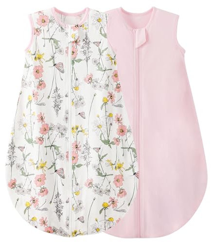 Duomiaomiao 2er Pack Baby Schlafsack,0.5 Tog Ganzjahres Jungen Schlafsack, Leichter hochwertiger Baumwoll-Mädchen, geeignet für Kinder im Alter Von 6 Monaten bis 3 Jahren