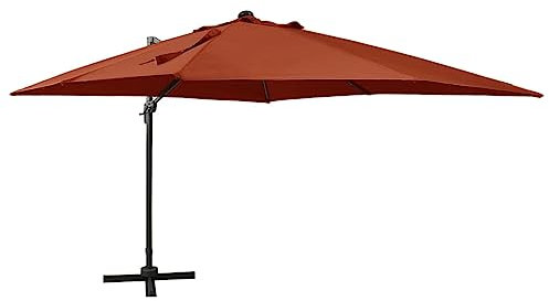 KIPPOT Sonnenschirm mit LEDs Ampelschirm, Ampelschirm mit Mast und LED Terracotta-Rot 300 cm Gartenschirm Marktschirm UV-Schutz mit An-/Ausschalter Wasserabweisend