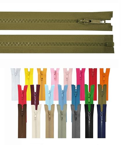 Reißverschluss teilbar Jackenreißverschluss Kunststoff Krampe Zähne grob 5mm Jacken Mantel Taschen Olivgrün 65cm