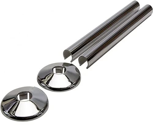 Aretro Chrome Effect Plastic 15mm Radiator Pipe Towel Rail Covers & Collars 200mm 1 Pack of 2 (Heavy Duty (Cut with fine Tooth Hacksaw))