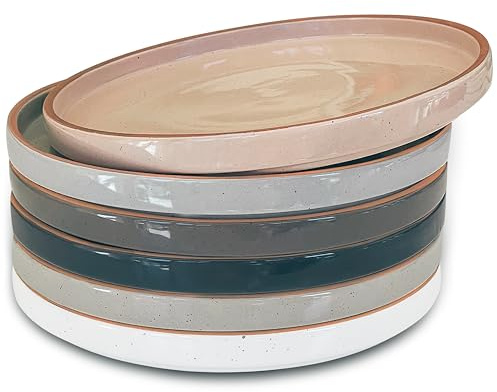 MORA Ceramic Flat Plates Set of 6-8 in - The Dessert, Salad, Appetizer, Small Lunch, etc Plate. Microwave, Oven, and Dishwasher Safe, Scratch Resistant. Kitchen Porcelain Dish - Neutrals