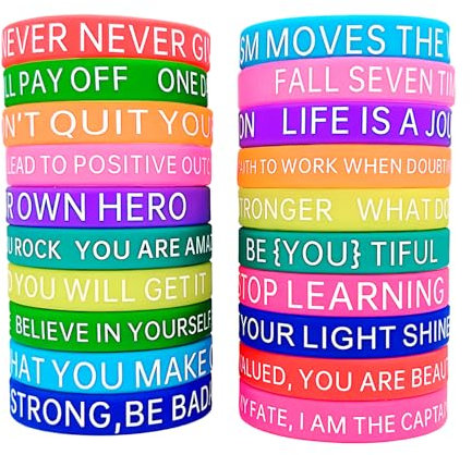 HoaaiGo 20 Pcs Colorful Silicone Wristbands, Silicone Inspirational Bracelet, Motivational Rubber Bracelets, Quote Bracelets Bands, Stretch Unisex Wristbands for Students Adults Birthday Party