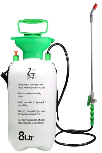 ZOPPER 8 Litre Garden Pressure Spray Bottle – Pump Action Water Sprayer For Outdoor Plants, Cleaning, Garden, Fertilisers, Pesticides & Weed Killers