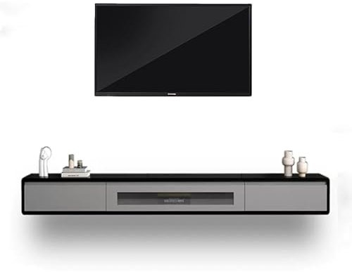 TRUNXUCL Wand Montierter TV Ständer mit Schubladen, Schwimmender TV Ständer aus Massivem Holz, Unterhaltungsmedienkonsole für 31-65 Zoll Fernseher, für Wohnzimmer, Büro und Wohnung (Color : Black+Gra
