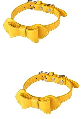 Sosoport 2stücke Pu Katzen Und Hundehalsband Mit Schleife Kreatives Praktisches Tierhalsband Aus Strapazierfähigem Pu-Material Für Stilvolle Haustiere Gelb
