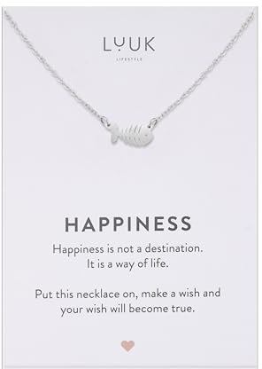 LUUK LIFESTYLE Collana delicata con ciondolo a lisca di pesce, casual e cool, segno zodiacale Pesci, adolescente, argento