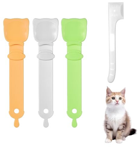 3uds Comederos en Tiras para Gatos con 1 Cuchara para Lata, Linda Cuchara para Apretar Tiras para Gatos Multifuncional Dispensador de Golosinas para Gatos para Alimentos Húmedos Refrigerios