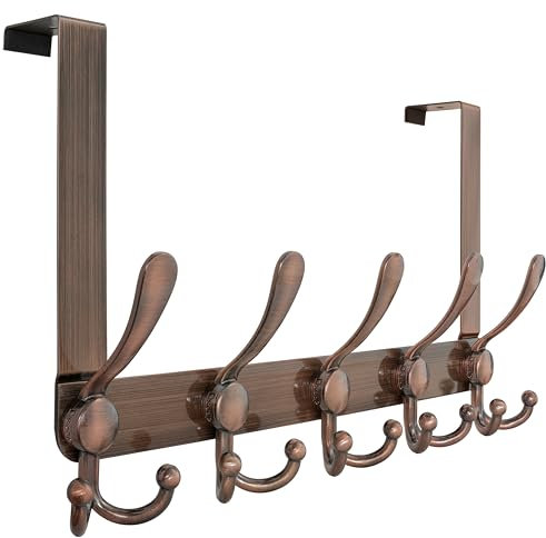Dseap Over Door Hook 2.0 - Upgraded - Simple-Assembly, Strong, Heavy-Duty Stainless Steel 5-Tri-Hook Over The Door Hanger Rack, SimpleStrong Series, Antique Copper
