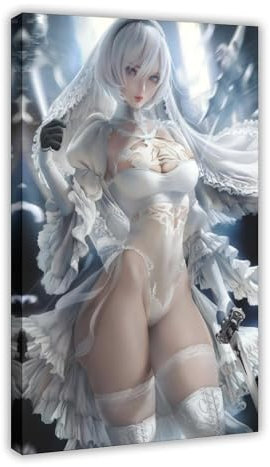FISH DRAGATE Nier Automata 2B 7 Leinwand-Poster, Wandkunst, Dekordruck, Bild für Wohnzimmer, Schlafzimmer, Dekoration, Rahmen-Stil, 60 x 90 cm