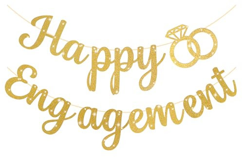 Happy Engagement Banner, Goldglitzerndes Kein DIY-Verlobungsparty-Dekorationen Vorbespanntes Hochzeits-Verlobungs-Banner Glückwunsch Banner für Mädchen Frauen Männer