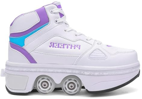 Roller Skate Shoes for Women and Men, PU Leather High-top Quad Roller Skates for Beginner, Indoor Outdoor Four-Wheel Roller Skates for Girls Unisex,39