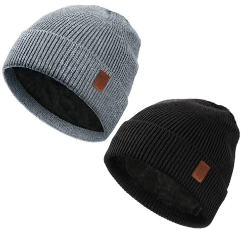 EOAMGO 2 Packs Beanie Mütze Herren, Wintermütze Damen, Strickmütze Herren Warme Mütze Elastische, Weiche und Bequeme Alltagsmütze