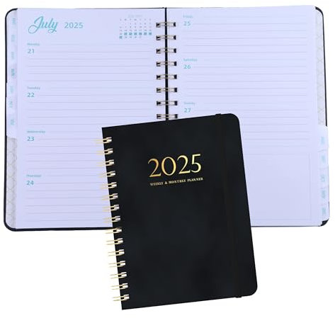 AMO HERMOSO A5 Terminplaner 2025 Wochenplaner Monatsplaner, Kalender Planer Agenda, Notizbuch Organizer 140 Seiten, Schwarz