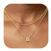 ORAZIO Layered Kette Gold mit Buchstaben 18K Vergoldet Buchstaben Kette Damen Namenskette Personalisiert Monogramm Buchstaben Anhänger A-Z Halskette Gold Schmuck Geschenke Kette B