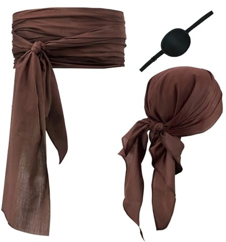 Vuemhjaey Mittelalter Piratenkostüm Zubehör Set, Piraten Accessoires Set, Piratenkostüm Herren Damen, Augenklappe Pirat Piraten Stirnband Taillengürtel für Karneval Cosplay Party