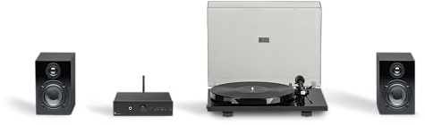 Pro-Ject Stereo Set E Phono, Einsteiger HiFi Stereo Phono Set mit Plattenspieler, Verstärker, Lautsprecher und Kabel (Schwarz)