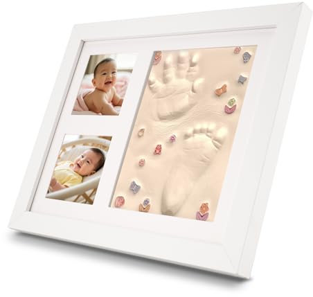 GrueGard Set impronta mani e piedi neonati, calco in gesso per neonati con cornice in legno, kit di impronte per ricordi di bambini, impronta per zampe di gatti e cani, regalo perfetto per baby shower
