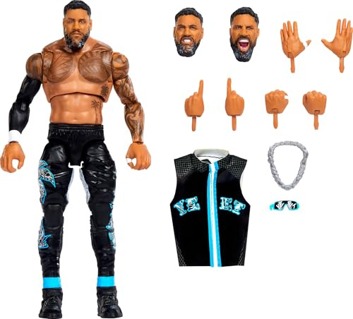Mattel WWE Ultimate Edition Jey USO 15,2 cm Figuren und Zubehör Set zum Sammeln mit austauschbaren Köpfen und Händen, 30 Gelenkpunkte