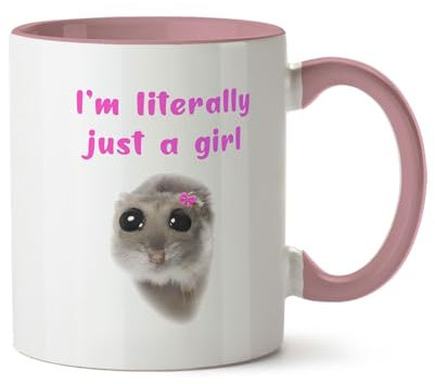 Bang Tidy Clothing I'm Literally Just A Girl Mug, Cute Sad Hamster Meme Coffee Mug, Pink Girly Gifts for HerBirthday, Valentines Day Present Idea - Antique Pink